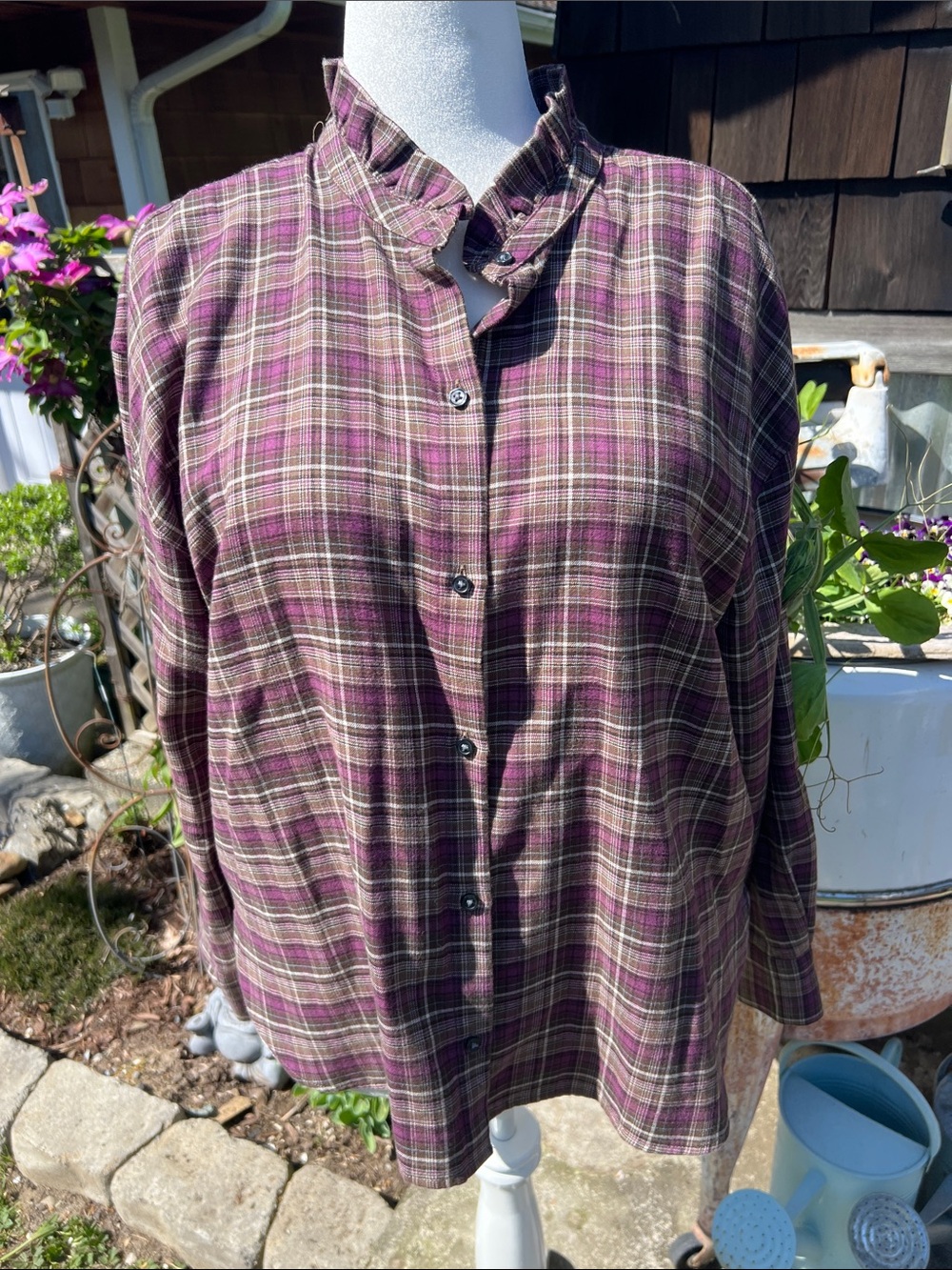Banana Republic Purple Plaid Button-Up Blouse